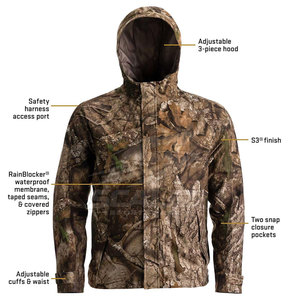 Chaqueta de Caza Ligera de Lona para Hombre, Diseño con Capucha y Cierre Frontal Completo, Bolsillos Laterales, Ajustable y Transpirable para Exteriores - Product Image 3