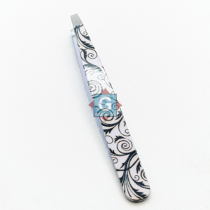 Pince à épiler inclinée noire et blanche imprimée pour sourcils, épilation des poils incarnés, outils de beauté en acier inoxydable - Product Image 1