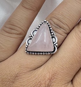 Natural Rose Quartz Trillion Cabochon <b>Ring</b> Silver Plated Vintage Statement Gemstone <b>Ring</b> <b>Adjustable</b> Women Jewelry Wholesale - Product Image 3