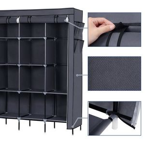 67\" Gray Portable Wardrobe 12-Shelf <b>Clothes</b> <b>Storage</b> Rack with 4 Side Pockets - Product Image 3