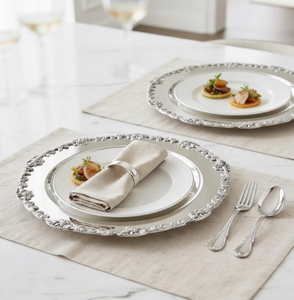 Assiette de service élégante en métal argenté pour la décoration de table, plateau de service haut de gamme pour mariages et événements, vaisselle - Product Image 1