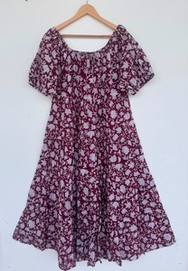 Vestido Largo de Verano para Mujer, Estampado Floral Rojo, Algodón, Manga Corta, Estilo Boho, para Picnic o Vacaciones - Product Image 1