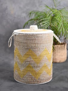Seagrass <b>basket</b> with gold serrated pattern Handmade <b>Storage</b> <b>Basket</b> Wholesale eco-friendly Made in Vietnam - Product Image 5
