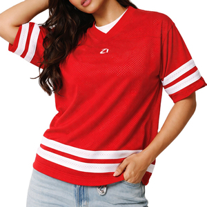 Camiseta Deportiva Unisex de Malla Roja para Fútbol Americano, Transpirable, de Poliéster, Estilo Urbano, Cuello en V, Uniforme de Equipo, Fabricante Personalizado - Product Image 6