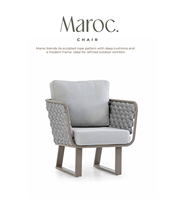 Chaise de jardin moderne rembourrée avec accoudoirs, structure en acier inoxydable, siège de patio