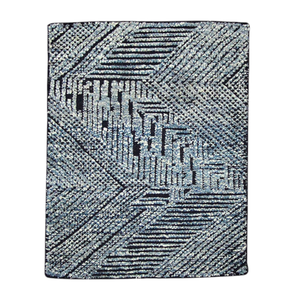 Tapis d'intérieur en laine gris anthracite et bleu argenté, tissé à la main, à poils ras, texturé, à boucles, côtelé, géométrique, motif chevron, pour maison moderne - Product Image 5