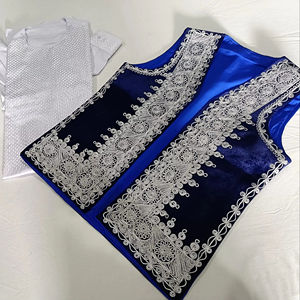 <b>Men</b> Afghan Traditional <b>Waistcoat</b> Golden <b>Beige</b> Sand Color With Heavy Silver Coin Detailing Mirror Work Hand Stitched Tribal Kuchi - Product Image 1