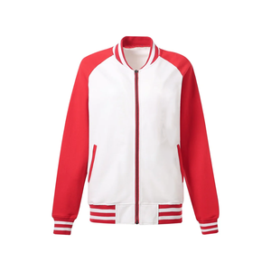 Veste universitaire en chenille pour femme Premium DST, blanche et rouge cramoisi, avec broderies et rubans, coupe-vent et chauffante pour l'extérieur - Product Image 1