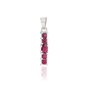Pendentif géométrique minimaliste en barre verticale avec rubis naturel taille princesse et taille ronde, pierre de naissance de juillet, bijou unisexe pour usage quotidien - Product Image 1