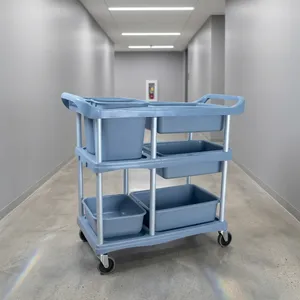 Chariot de ménage robuste avec 3 étagères, 4 roues pivotantes, bacs en plastique, structure en acier, capacité de 500 lb, utilisation en intérieur - Product Image 4