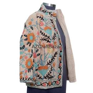 Blouson en coton tricoté pour femme, motif floral vintage, broderie Suzani TNT multi-saison, écologique, respirant, séchage rapide, col en V - Product Image 4