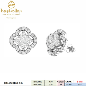 Élégantes boucles d'oreilles clous en or blanc 14 carats plaqué rhodium, motif floral, avec diamants naturels taille brillant et halo pavé, idéales pour les soirées - Product Image 5