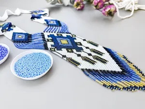 Unique Necklace For Women Long Statement Necklace Boho gerdan blue white indian Necklace Ethnic Necklace FOR BIRTHDAY PARTY - Product Image 2