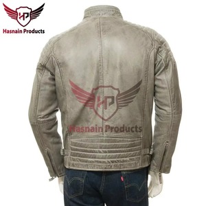 Chaqueta de Cuero Genuino Gris para Hombre, Corte Ajustado, Estilo Motero, Cafe Racer, de Piel de Vacuno, con Hombros Acolchados, Personalizada, Clásica, de Moda - Product Image 5
