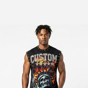 Camiseta sin mangas con estampado gráfico de diamantes de imitación personalizados, 100% algodón jersey, tela suave, estilo vintage, para uso unisex. - Product Image 6