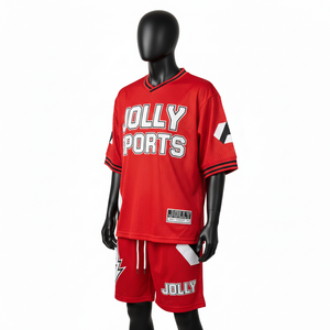 Ensemble de shorts en jersey de polyester respirant pour hommes, léger, rouge, vêtements de sport avec logo personnalisé par transfert thermique, ensemble de shorts pour hommes - Product Image 4