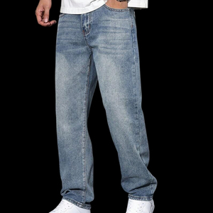 Best Quality Washed Lightweight Casual High Street Button Fly Men's Straight Canvas <b>Jeans</b> <b>Elastic</b> Mid-<b>Waist</b> Breathable Quick Dry - Product Image 3