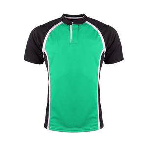 Maillot de baseball vert et noir à manches raglan, chemise de sport à manches courtes, col Henley, haut athlétique 100 % polyester - Product Image 1