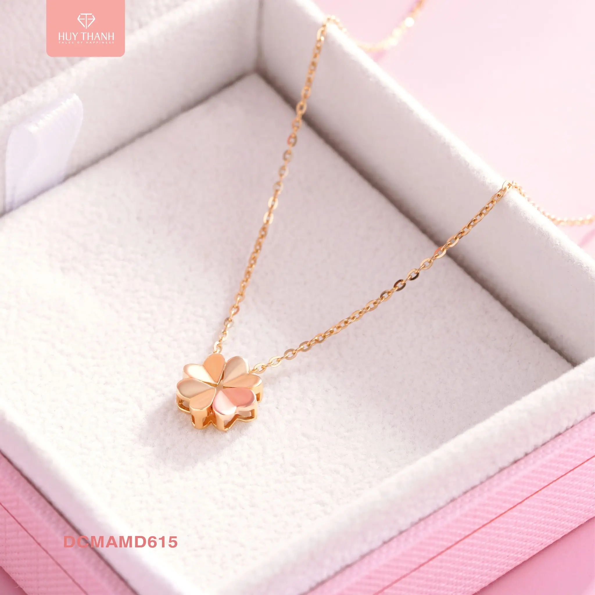 10K 14K 18K yellow gold four leaf clover pendant for necklace with sliding chain Vietnam manufacturer DCMAMD615