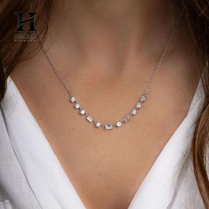 Collar de lujo con diamantes baguette y redondos, colgante de barra curva de oro de 14 quilates con cadena para mujer, joyería fina. - Product Image 3