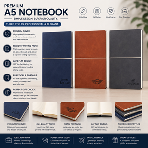 Carnet de notes A5 haut de gamme à couverture rigide en cuir, reliure cousue, papier imperméable et résistant à l'usure, idéal pour réunions, écriture et cadeaux - Product Image 1