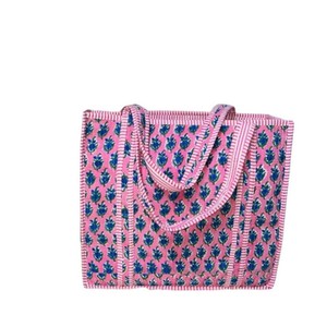 <b>Oversized</b> Large Quilted Weekend Tote Bag - Cotton Block Printed Overnight Bag Grocery Shopping Travel Handmade Bags For Women - Product Image 2