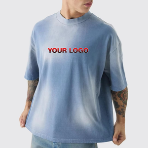 T-shirt oversize bleu ciel pour homme, en coton délavé, à épaules tombantes, manches courtes, style streetwear décontracté, coupe ample, personnalisable avec logo - Product Image 1