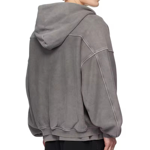 เสื้อฮู้ดซิปผู้ชายทรงโอเวอร์ไซส์ สีพื้น ผ้าฟลีซคอตตอน แห้งเร็ว 360 กรัม ล้างสีแบบแอซิดวอช สไตล์สตรีทแวร์ เสื้อกันหนาว - Product Image 3