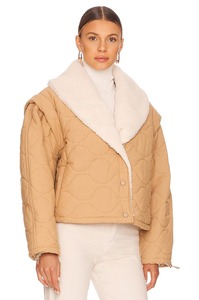 Trex Export Quilted <b>Jacket</b> With Faux Fur Lining Beige <b>Short</b> Length Thick Polyester Wadding Winter Casual Style Single Button - Product Image 1