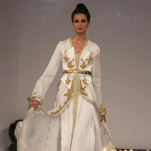 Indonesian Women Style Pearl White <b>Kaftan</b> With Embroidery, Belt and Stylish Sleeve Design - Product Image 1
