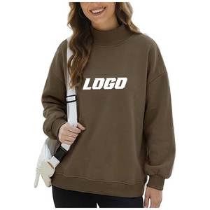Sweat-shirt oversize de haute qualité pour femme, col montant, manches longues, couleur unie, haut décontracté avec logo frontal pour l'hiver - Product Image 3