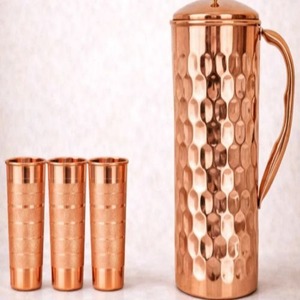 Wholesale Copper Jug 2 Glass Set | Food Grade Copper Water Pitcher Thermal Insulation 6-12 Hours Camping Use Hand Grip Design - Product Image 2