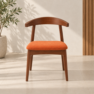Chaise de salle à manger en bois de style moderne du milieu du siècle, siège rembourré en tissu, meubles en bois d'acajou d'Indonésie pour la maison - Product Image 5