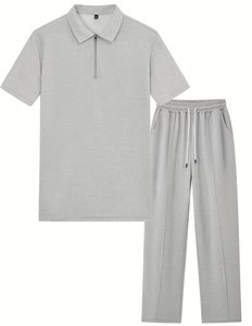 Men's Casual Polo Tracksuit Set Short Sleeve Zip Polo Shirt with Elastic Waist <b>Pants</b> Breathable Summer Sport Two Piece Outfit - Product Image 1