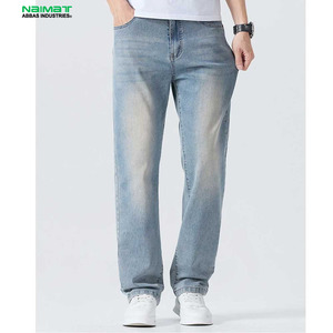 Pantalones vaqueros azules clásicos para hombre, pantalones vaqueros de pierna recta de ajuste regular, pantalones de trabajo de tela de algodón duradera para hombres - Product Image 1