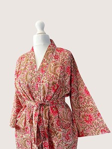 Bata Larga Estampada Floral para Mujer, Manga Larga, Cuello en V, Suave, Informal, para Primavera, Mezcla de Viscosa y Poliéster - Product Image 4