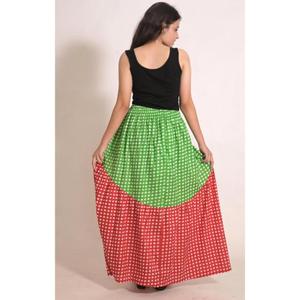 Jupe longue trapèze en coton pour femme, motif écossais rouge et vert, taille à cordon, style décontracté, longueur ras du sol - Product Image 4