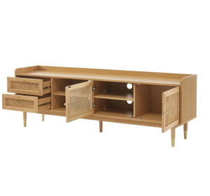 Elegant Japandi Solid Teak Wood Rattan Door <b>TV</b> <b>Stand</b> Media Console Cabinet with Storage Drawers and Durable Furniture - Product Image 2