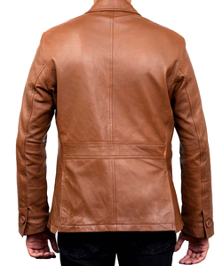 Men Brown Leather <b>Blazer</b> Collar Regular Fit Full Length Sleeve British Style Jacket - Product Image 2