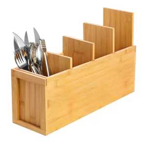 Organisateur de couverts en bambou, support d'ustensiles de cuisine, boîte de rangement pour couverts sur comptoir, support pour cuillères, fourchettes et couteaux, organisateur en bois - Product Image 1