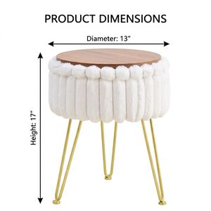 Sgabello in Pelliccia Sintetica con Gambe in Metallo e Piedini Antiscivolo, Pouf Contenitore per Camera da Letto - Product Image 2