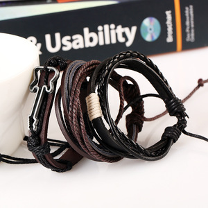 <span class=keywords><strong>Bracelet</strong></span> en <span class=keywords><strong>Corde</strong></span> <span class=keywords><strong>de</strong></span> Chanvre pour Homme, Style Punk, 3-en-1, Ensemble Tendance Multi-Couches, Trois Niveaux, Personnalisé, en Cuir Tressé, Bijou <span class=keywords><strong>Guitare</strong></span> - Product Image 2
