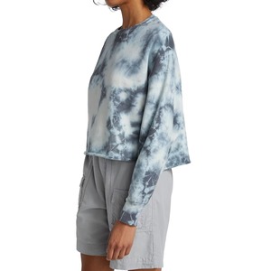 เสื้อครอปสเวตเชิ้ตผู้หญิงแบบย้อมสีลายหินอ่อนสีเทา-น้ำเงิน คอกลม แขนเสื้อแบบดรอปโชว์เดอร์ ผ้าฝ้าย แฟชั่น OEM - Product Image 2