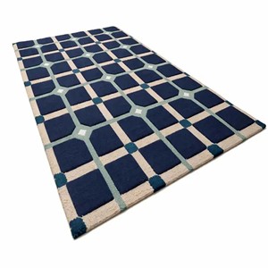 Loop Cut Pile Geometric Area Rug Blue Modern Hand Tufted Carpet Soft Luxury Designer <b>Floor</b> Mat for Livingroom Bedroom Home Decor - Product Image 5