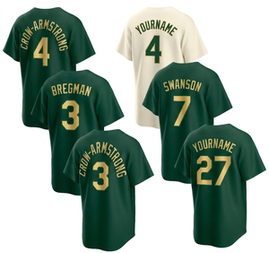 Camiseta de Béisbol Personalizada de Manga Corta con Estampado Verde y Dorado, Cuello Redondo, Unisex, para Adultos, Ropa de Equipo, Impresión por Transferencia de Calor - Product Image 1