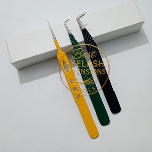 Ensemble de pinces à épiler professionnelles en acier inoxydable pour extensions de cils avec poignée antidérapante pour l'application de cils en volume et en isolation - Product Image 5