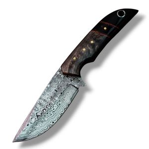 Cuchillos de hoja fija para exteriores al por mayor con patrón de Damasco, hoja curva afilada, mango de madera negra y bolster para camping - Product Image 1