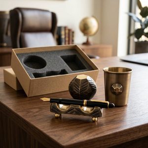 Juego de Regalo de Escritorio de Latón Auténtico Hecho a Mano de 26 cm, con Diseño de Girnar, para Decoración del Hogar, Hoteles y Bodas - Product Image 2