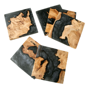 Posavasos Cuadrados de Lujo Modernos al por Mayor, Alfombrillas de Madera y Resina Epoxi con Aislamiento Térmico, Bases de Resina y Madera, y Bases de Bambú y Nogal para Uso en Cocina - Product Image 1