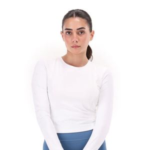 Women's White <b>Keyhole</b> <b>Top</b> Long Sleeve Ruched Back Tie Detail Fitted Casual Fashion <b>Top</b> - Product Image 1